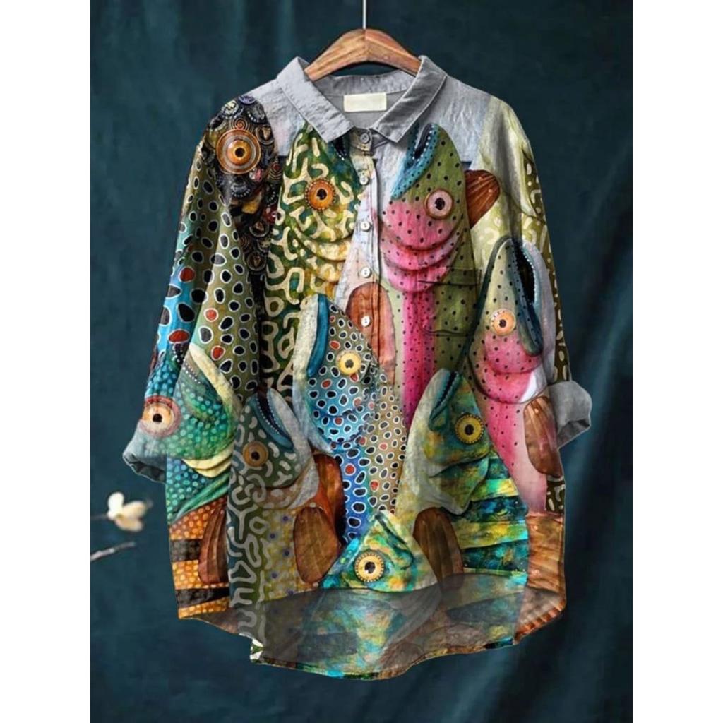 Dámská nová košile s potiskem a límcem Slunečnicový top