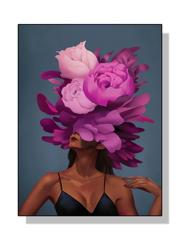 Modern Sexy Woman Flower Head Poster Canvas Painting Abstract Fashion Lady Wall Art for Living Room Decoration Home Cuadros