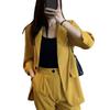 Women Suit Coat Lapel 3/4 Sleeve Double Breasted Suit Jacket Solid Color Loose Fit Flap Pockets Business Outwear