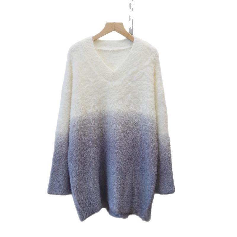 --Imitation mink velvet knitted sweater top autumn and winter new loose soft waxy sweater pullover woman