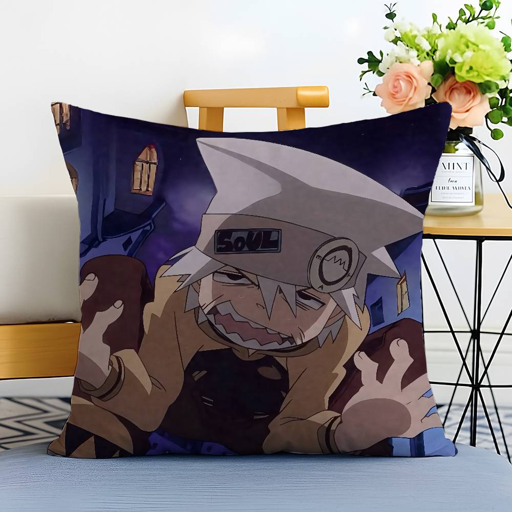 Anime S-Soul Eater Pillow Case Anti-dustmite Pillowcase Invisible Zipper Silky Short Plush Sofa Cushion Cover