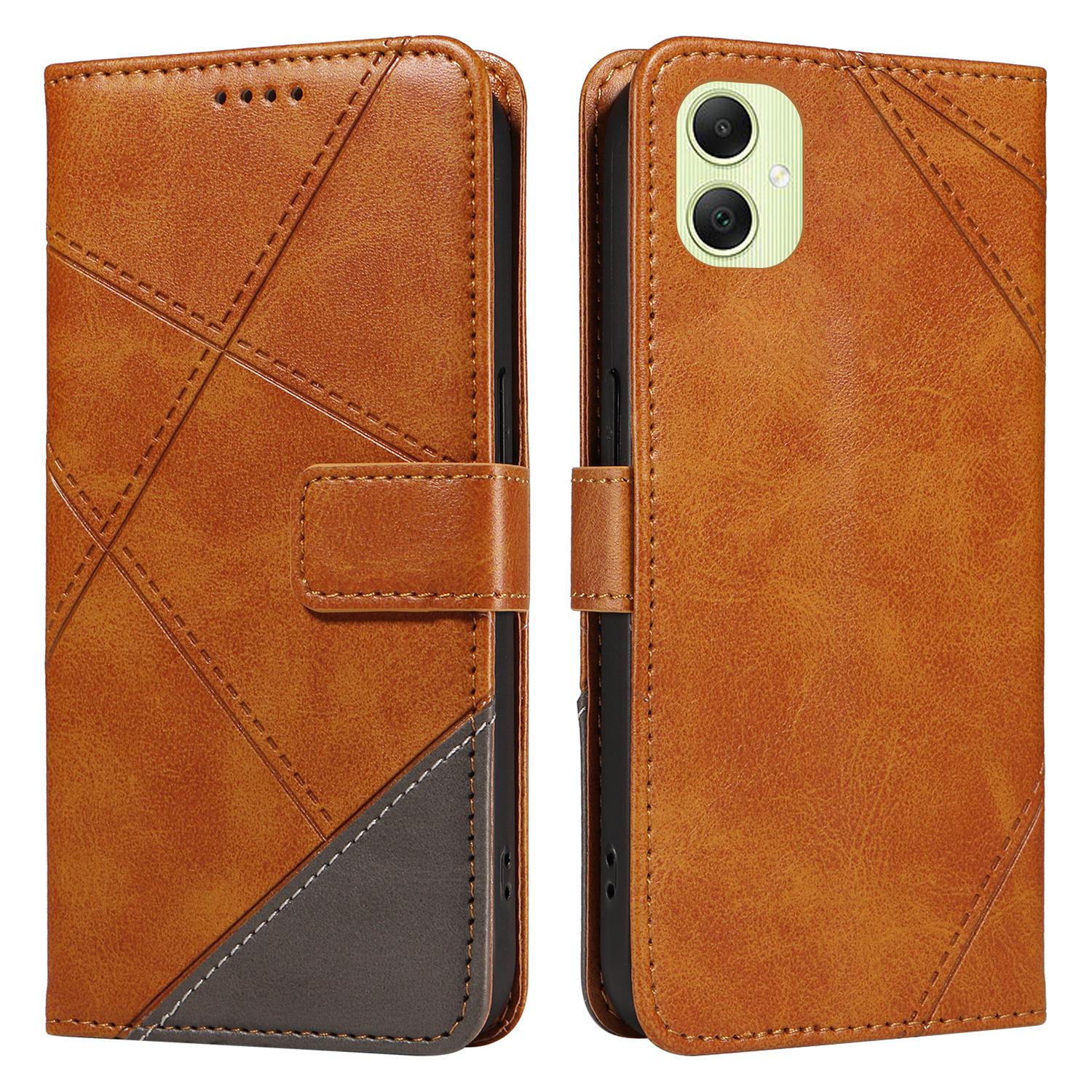 

For Samsung Galaxy A05 4G Case Folding Stand Leather Phone Cover Geometric Line Brown