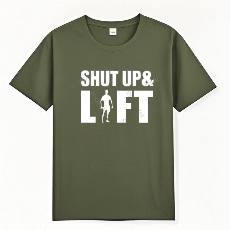 Men Brand Cotton T-Shirt Summer Tshirt Loose Tops Shut Up And Lift Bodybuilding Unisex Funny Hirt Mens Vintage T-shirt T-shirt