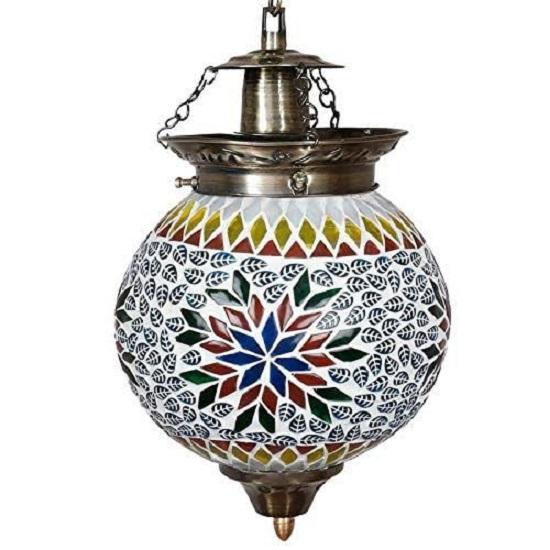 Spherical Shaped Glass Hanging Lamp for Living & Home Decoration Turkish Lamp (Multicolour, Bulb Not Included)
