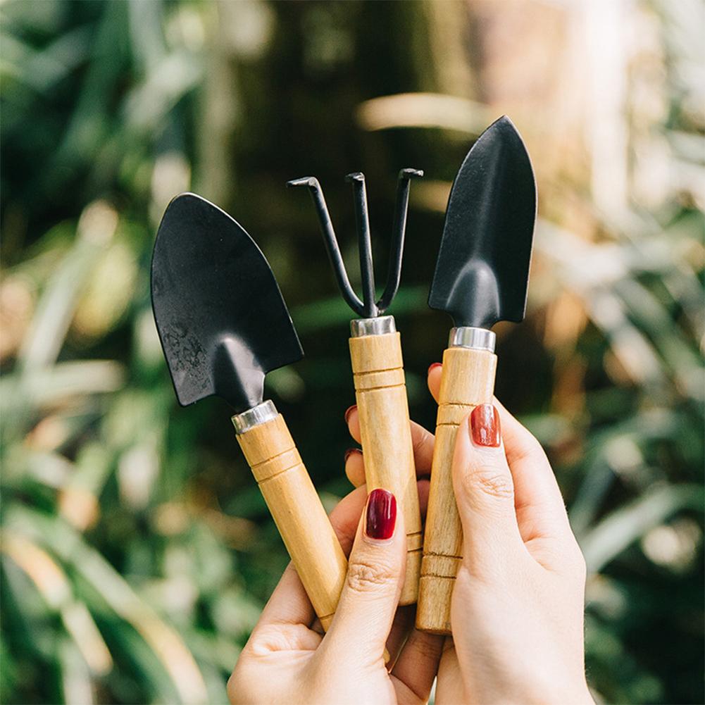 3PC/Set Garden Rake Shovels Wood Handle Metal Head Mini Kids Tool Garden Supplies DIY Garden Flowers Plant Weeding Seeding Tool