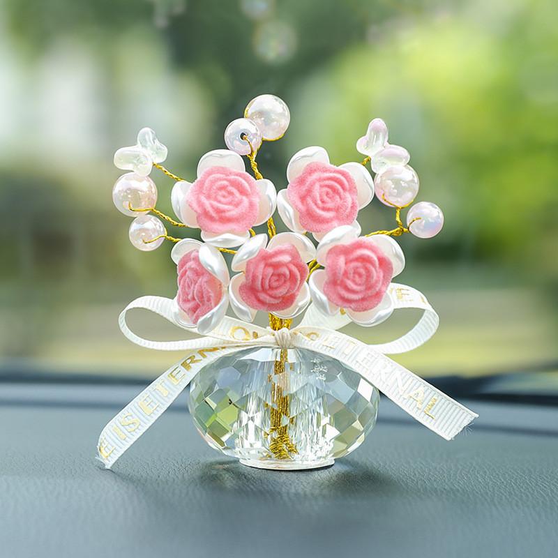 

Crystal Rose Car Ornament With Flower Holder For Luxury Interior Decor розовый