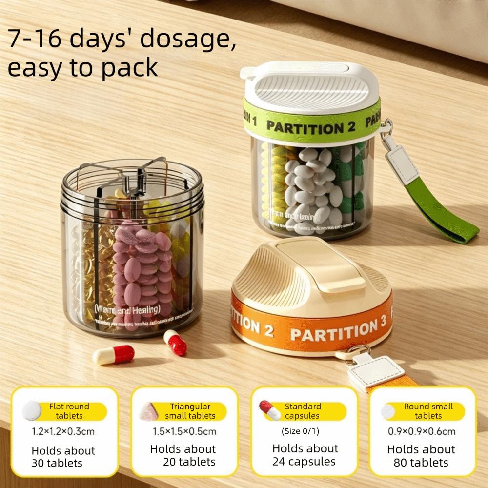 Large Compartments Rotatable Pill Dispenser 4 Grids Pill Storage Box Portable Pill Case Travel