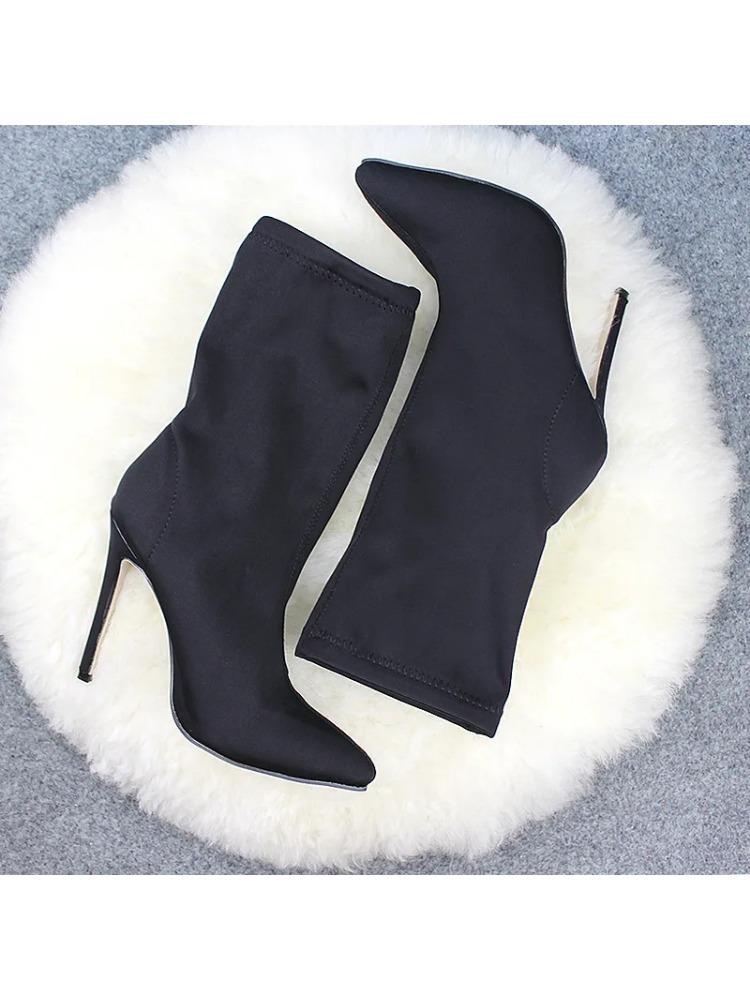 Fashion Neon Pink Pointed - Toe Knee - High Heeled Boots: Fashion - Forward Statement Footwear Stretch Cloth