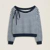 European American Retro Style Bow-Decorated One-Shoulder Striped Women's Hoodie