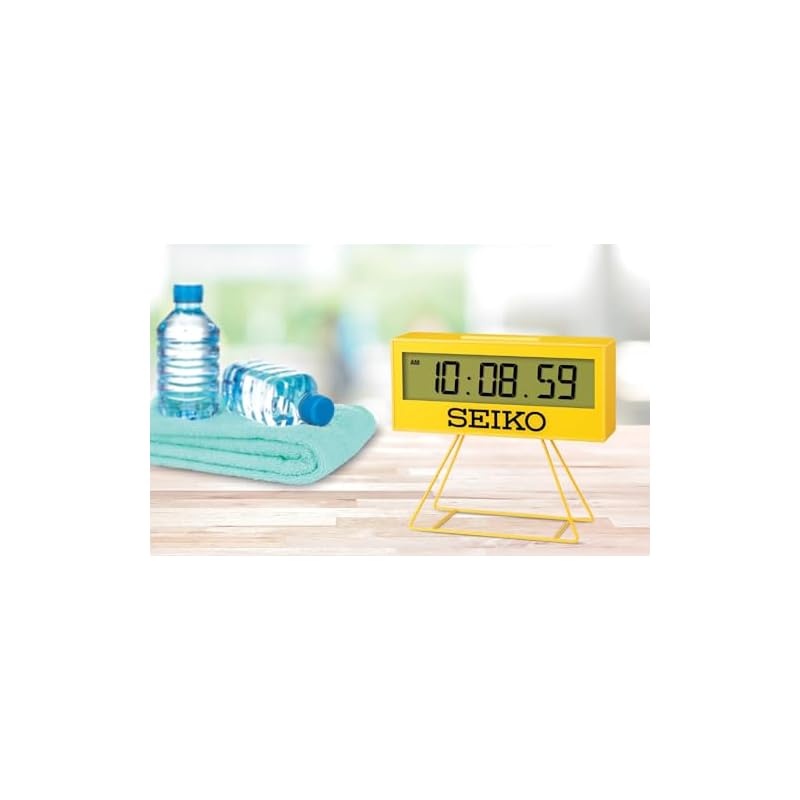 Seiko Clock Alarm Clock, Digital Mini Timer Clock, Yellow, 158 x 176 x 65mm, SQ817Y
