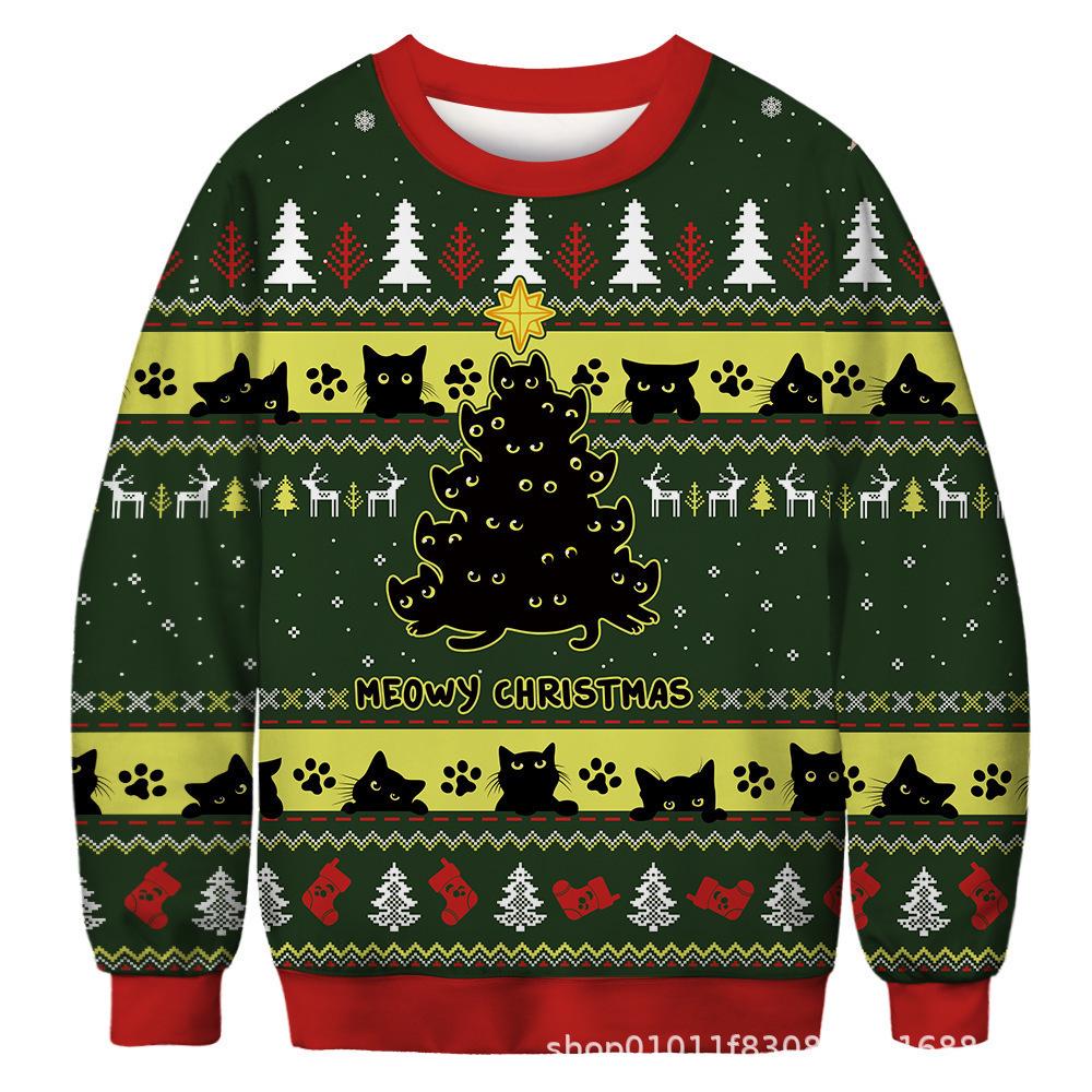 2025 Men s Christmas 3D Print Long Sleeve Round Neck Hoodie L