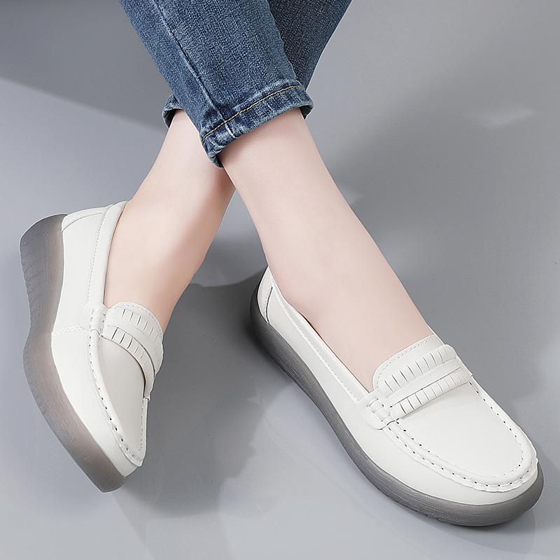 Women Black Moccasins Driving Shoes Flats Casual Nurse Shoes Loafers Simple Soft White Office Shoes Large Size