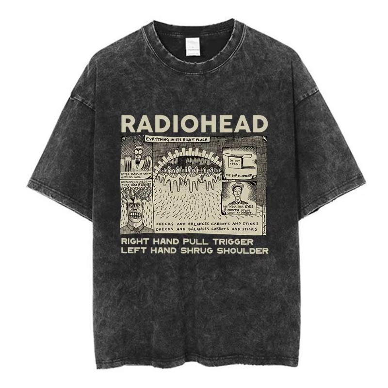 Rock Band Radiohead The Bends Vintage Washed Tshirt Unisex Women Fashion Hip Hop T Shirts Casual Tshirts Streetwear