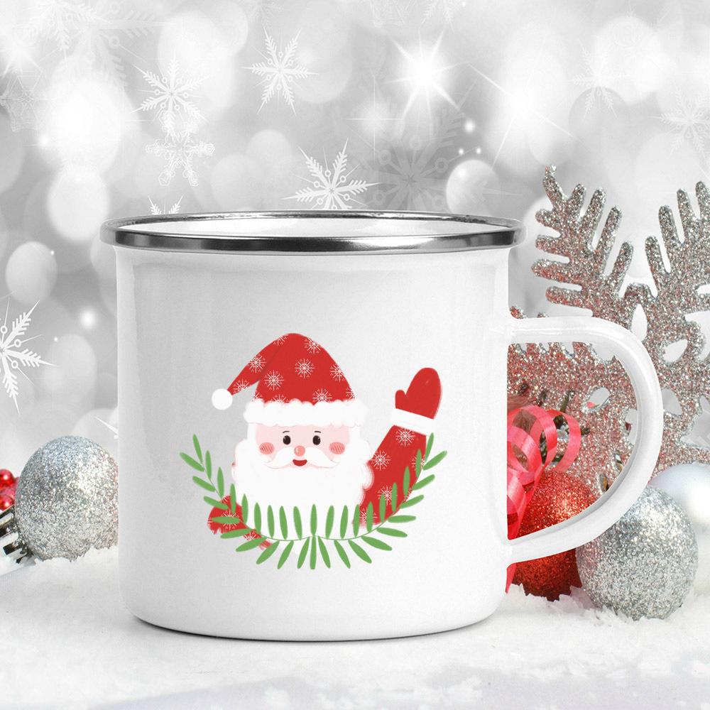 Veselé Vánoce Potištěný smaltovaný šálek na kávu Kreativní hrnek na pití Dezert na horké kakaové mléko Hrnky na dort Hrnky na dort Nádobí na pití Vánoční dárky