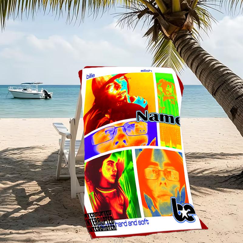 Customizable personalized beach towels Billie Eilish themed designs.Suitable for the beach, yoga, sports;ideal as beach accessories