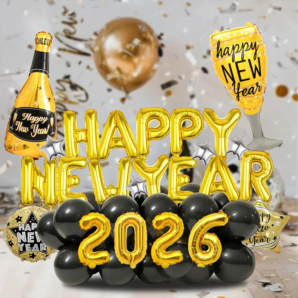 30pcs 2026 New Year Balloon Set Wine Glass Suitable for New Year Party Decoration and 2026 Happy New Year Party Decoration Props