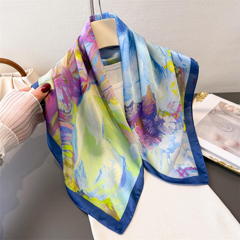 70X70Cm Foulard Silk Feeling Design Small Square Scarf Female Travel Essential Elegant Gift Neckerchief Bandana Hijab Hair Wrap