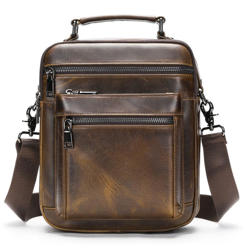 Real Cowhide Men s Leather Shoulder Bag Top Layer Large Capacity Crossbody Business Wholesale кофейный