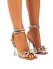 Fashion Comemore 2025 Rhinestone Bowknot Women Sandals Transparent High Heels Summer Sexy Square Toe Ankle Buckle Strap Shoes Stiletto