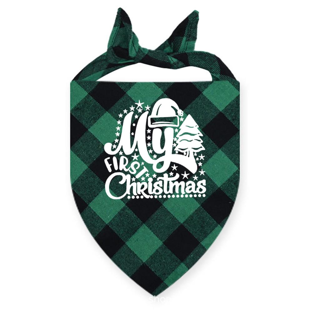 My First Christmas Print Dog Bandanas Large Pet Scarf Pet Bandana for Dog Plaid Bow Ties Collar Cats Dogs Xmas Scarf Accessories