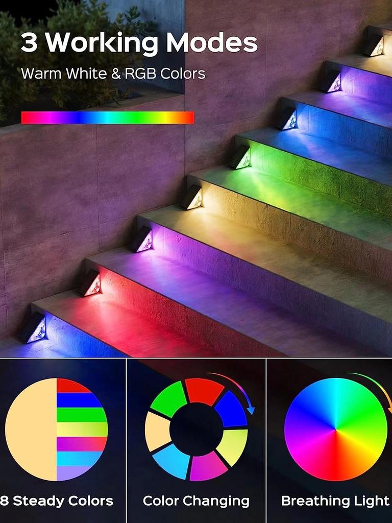 Solar LED Stair Light with Motion Sensor LED Step 3 Mode RGB Lighting IP67 Decorative Light for Patio Garden Solar Panel Lamps