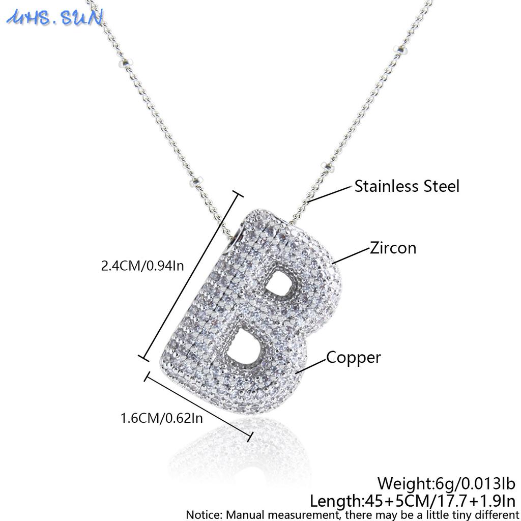 MHS.SUN High Quality Bubble Initial Necklace Letter A-Z Silver Color Zircon 26 Initial Balloon Pendant For Women Men Jewelry