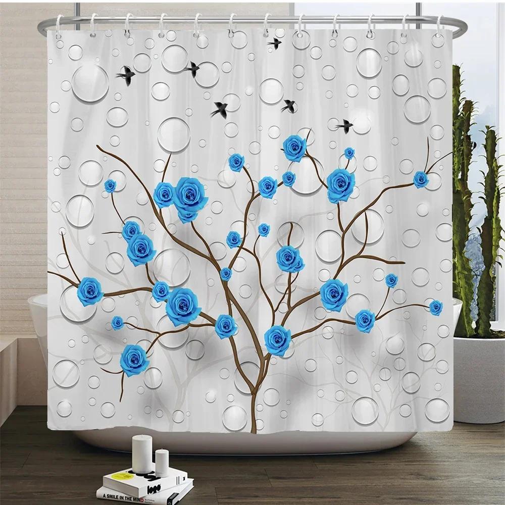 3D Beautiful Flower Tree Printed Bathroom Curtain Polyester Waterproof With Hooks Home Decoration Shower Curtain Bathroom Screen