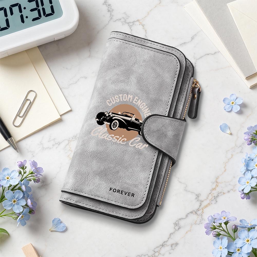Vintage Car Pattern Long Wallet Fashion Portable Large Capacity Card Holder Purse