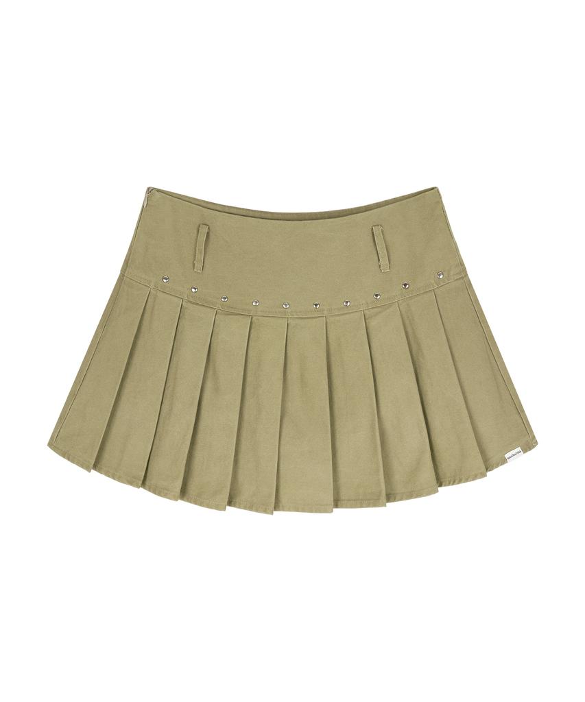 Naked Surf Club Studded Pleated Mini Skirt (Khaki)