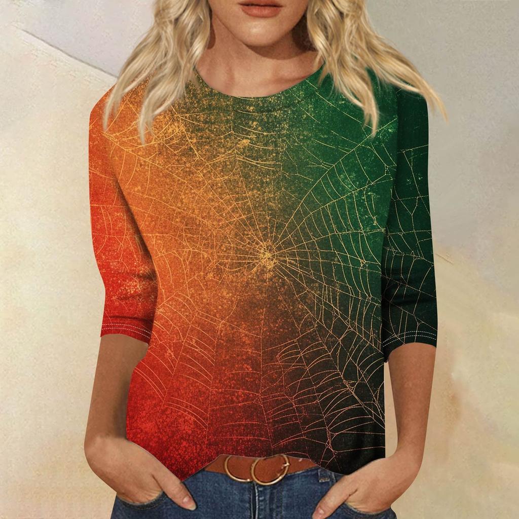 Women's Fashion Casual Round Neck 3/4 Sleeve Loose Printed T-Shirt Ladies Top