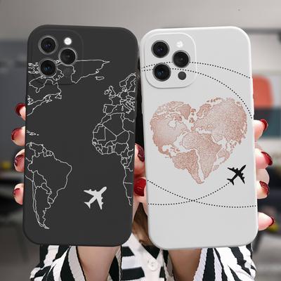 Coque en Silicone pour Iphone, compatible modèles 13, 12, 11, 14 Pro Max, 14plus, 13mini, mode luxe, avions populaires, carte du monde, voyage, bonbons