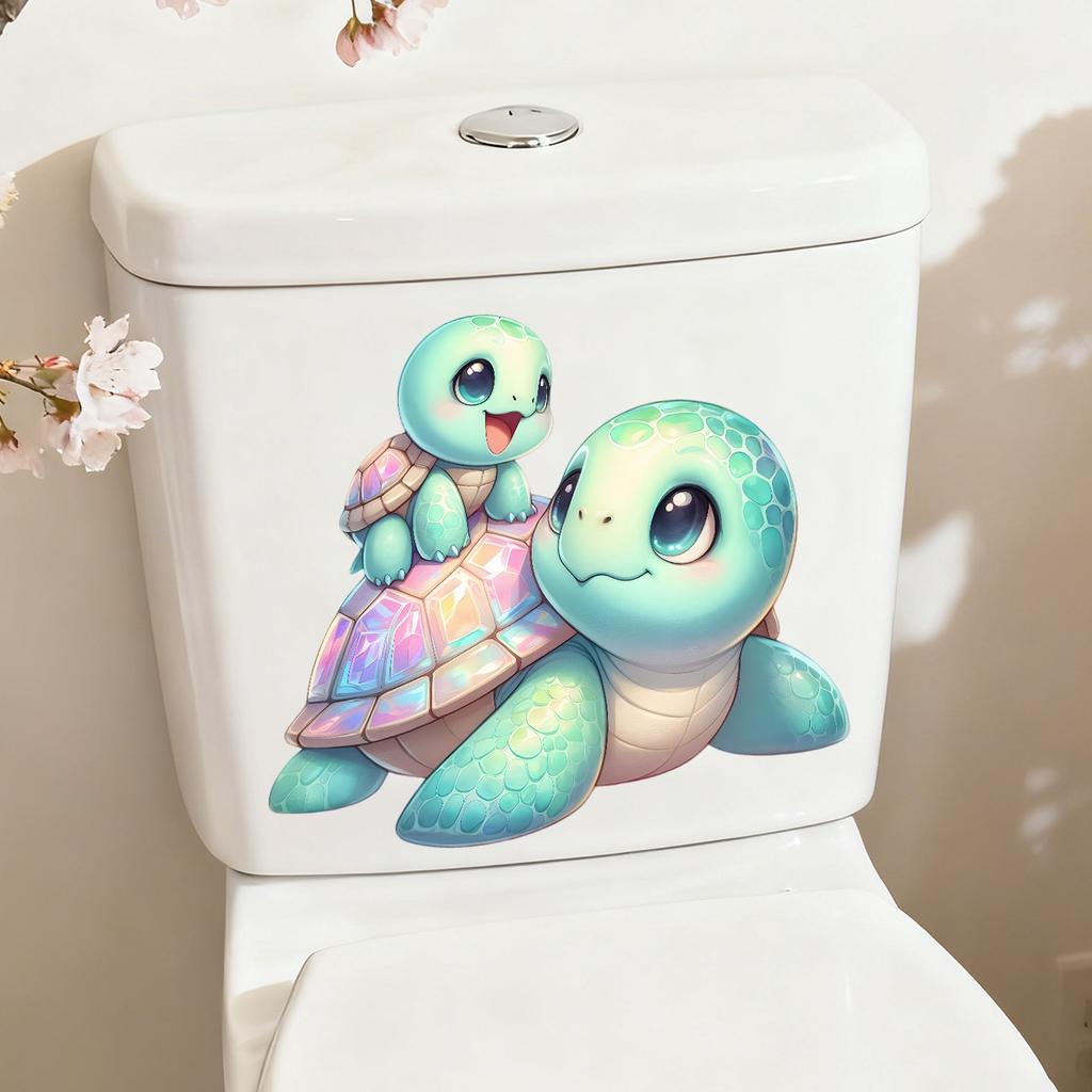 Süße Mutter und Baby Meeresschildkröte Toilettendeckel Aufkleber Wasserdicht Abnehmbar Badezimmer Haus Dekoration