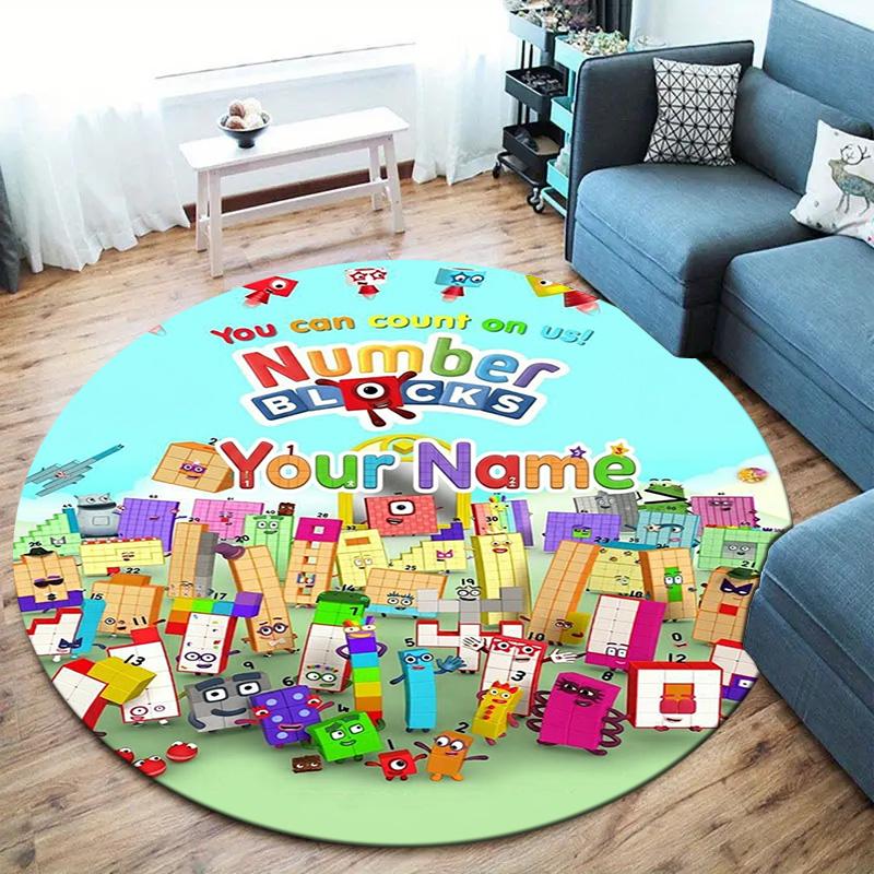 Blocks Clouds Custom Name Round Area Rug Carpet Rug For Living Room Bedroom Sofa Playroom Decor Nonslip Floor Mat