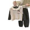 2025 Autumn Girls' Korean Long-Sleeve Knit Vest & Polka Dot Pants Set
