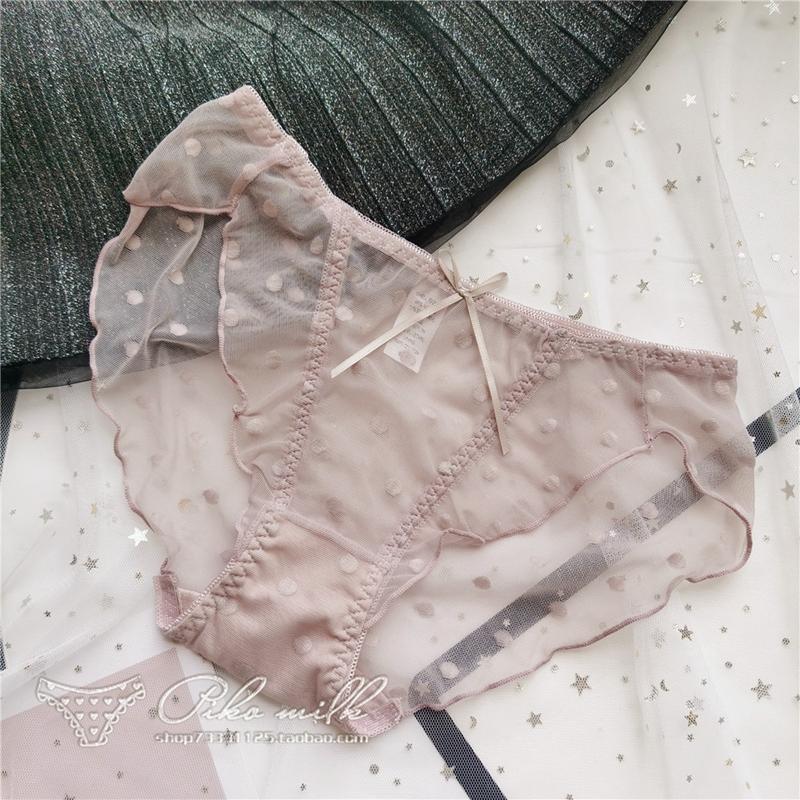 

Женское сексуальное кружевное нижнее белье, трусики для девочек, милые хлопковые трусы с рюшами в горошек, эластичные тонкие полупрозрачные женские трусики с низкой талией розовый