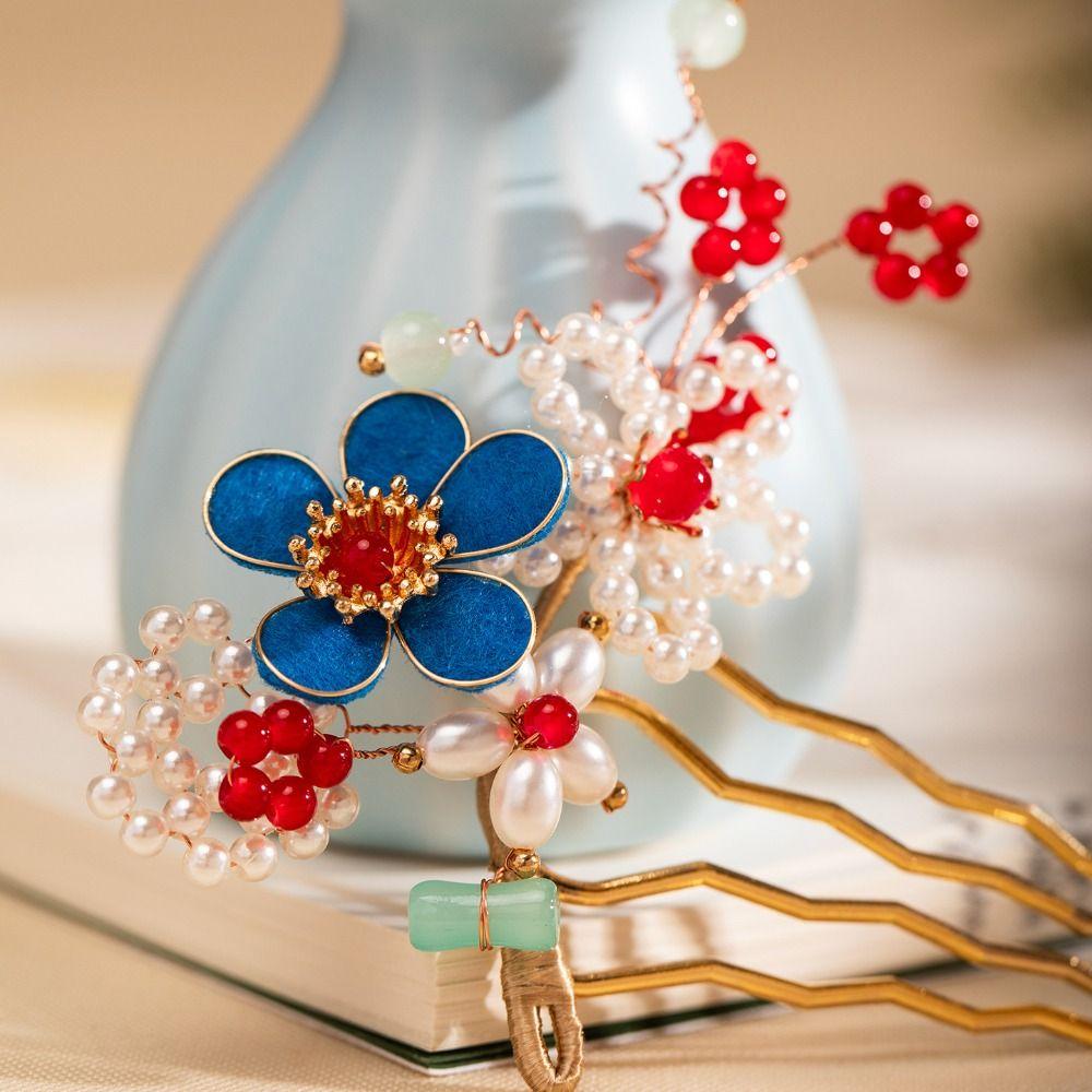 Tassel Ancient Hair Stick Pearl Hanfu Hairpin Retro Flower Hair Comb  Women