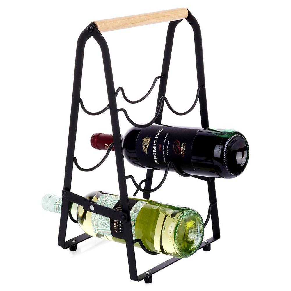 Black metal wine rack for 6 bottles 21x38 cm