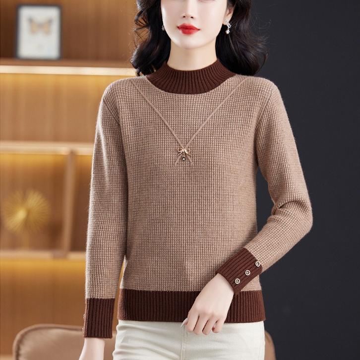 Half Turtleneck Pullover Loose Long-sleeved Multicolor Knitted Sweater for Women Trendy Casual Sweater Autumn and Winter Top