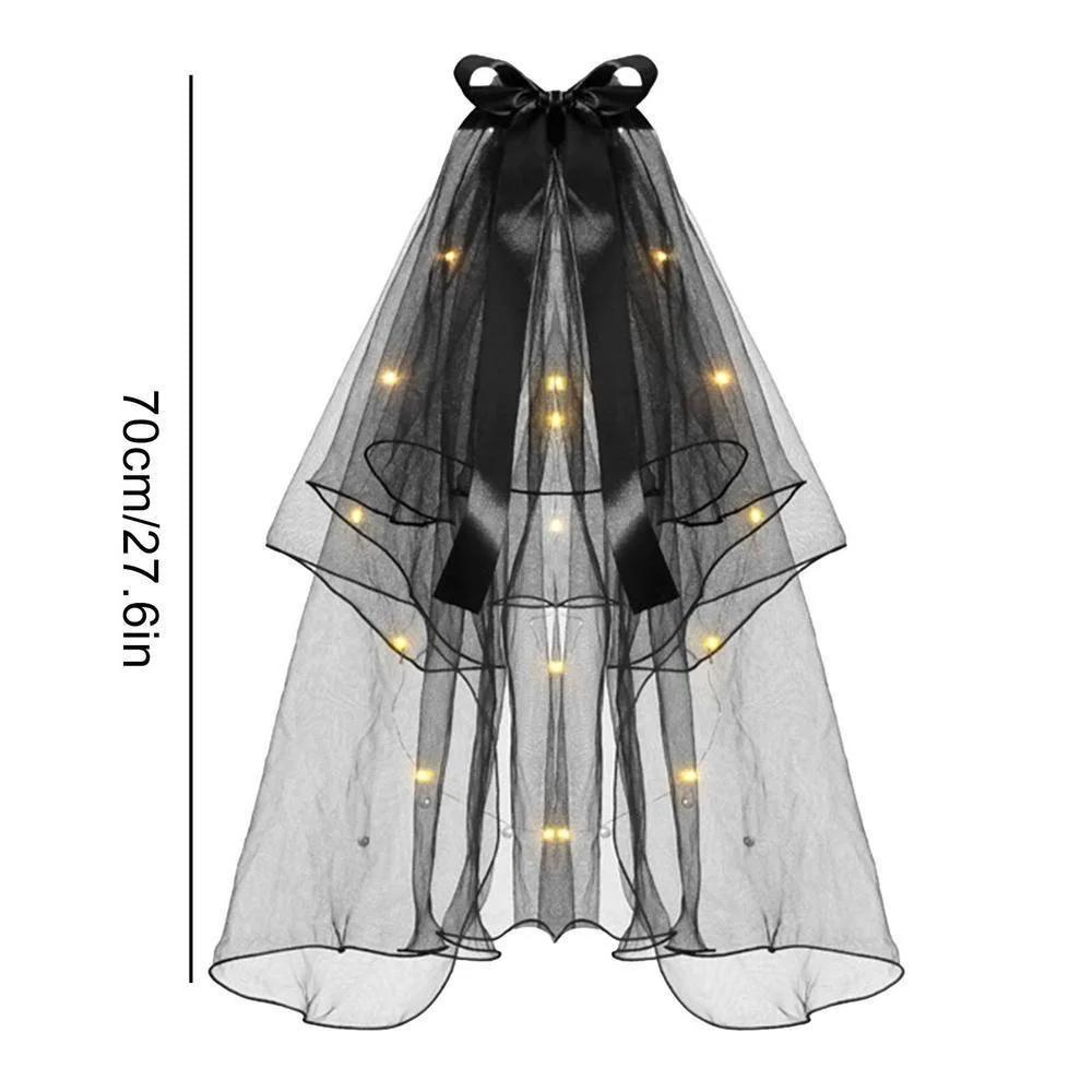 Xiaomi 2026 Halloween 2 Tier Veils for Brides Womens Layered Black Tulle Short Wedding Veil Veil with Bow Wedding Halloween Cosplay