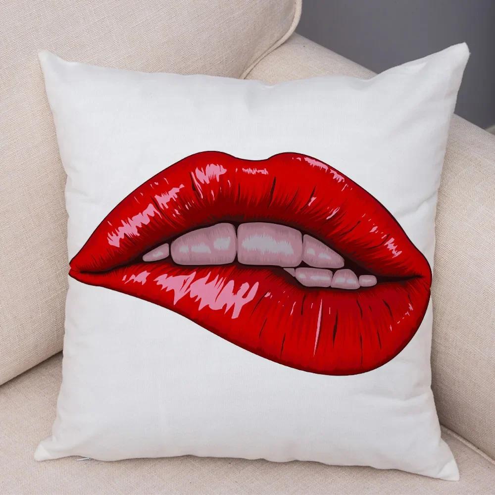 Funda de almohada de labios sexy para mujer, decoración de sofá, hogar, coche, funda de cojín con estampado de pintalabios de dibujos animados