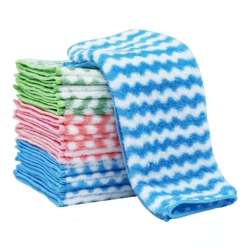 10pcs/20pcsThickened Coral Velvet Rag, Kitchen Dishwashing Cloth, Strong Decontamination, Water-Absorbent, Non-Oil-Absorbing Rag 10pcs