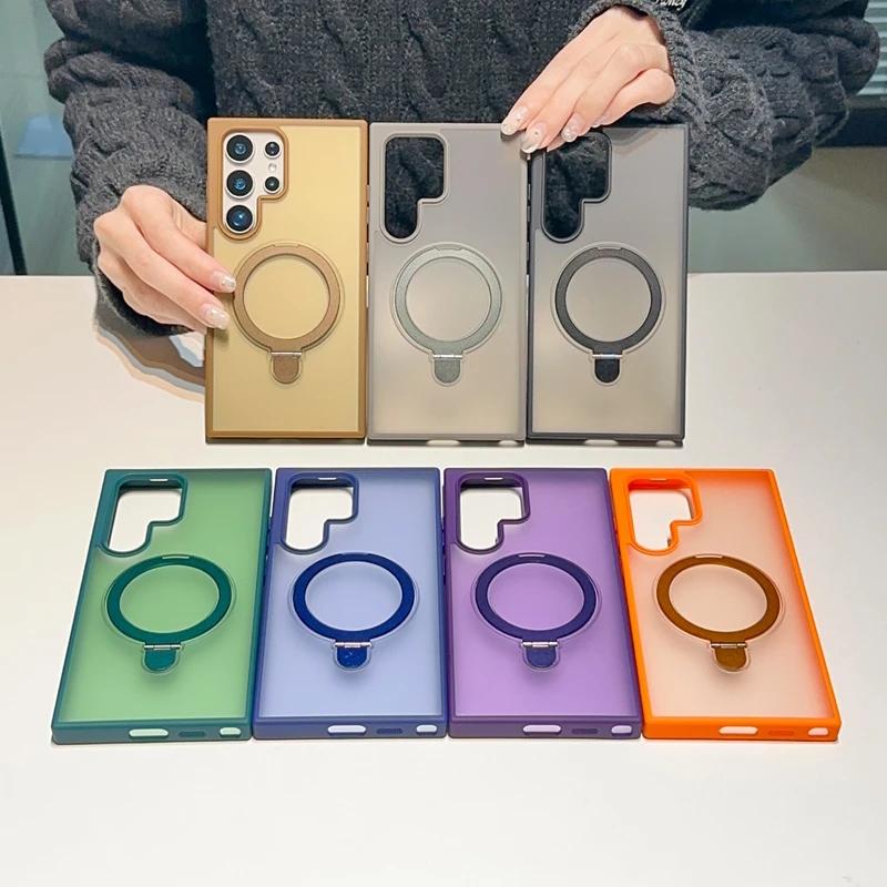 Metallring Drehständer S25 Ultra Magsafe Hülle für Samsung Galaxy S24 S23 FE S22 S24 Ultra S25 Plus Magnetische Matte Halterabdeckung