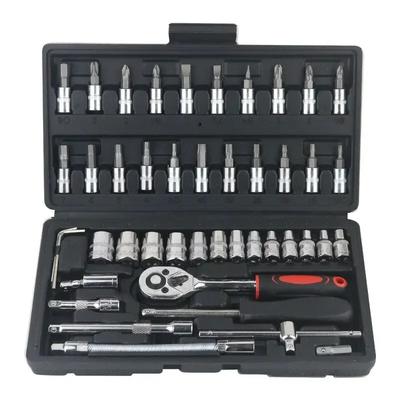 Kit d'outils de réparation automobile 46 pièces Jeu de douilles 1/4 de pouce Outil de réparation automobile Clé dynamométrique à cliquet Combo Ensemble de réparation automobile Outils de mécanicien