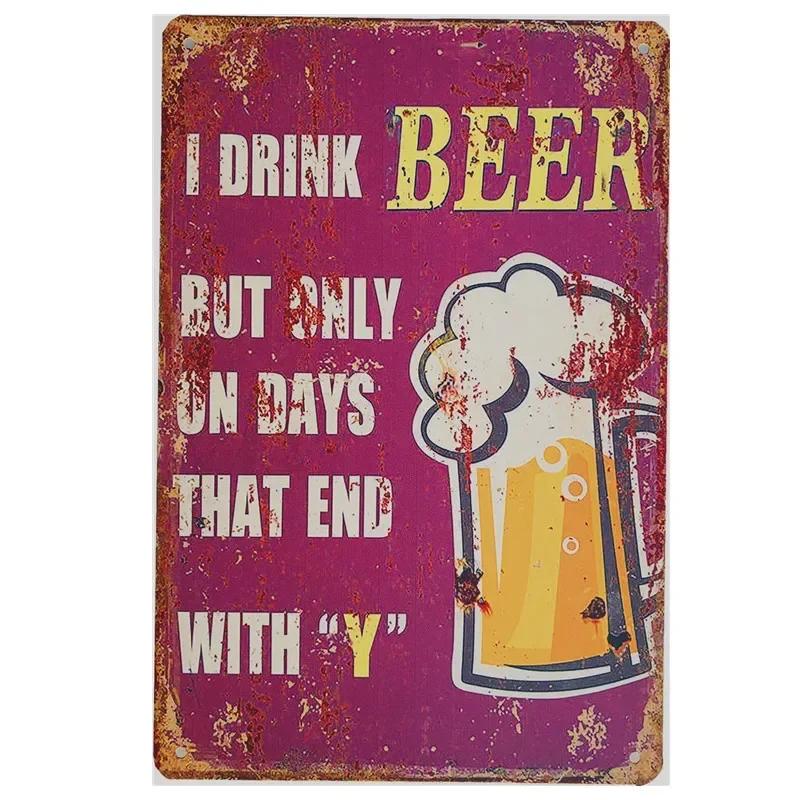 Vintage Beer Metal Tin Signs Wine Alcohol Drinker for Bar Pub Club Man Cave Kitchen Wall Decor Plaque 8x12 Inch