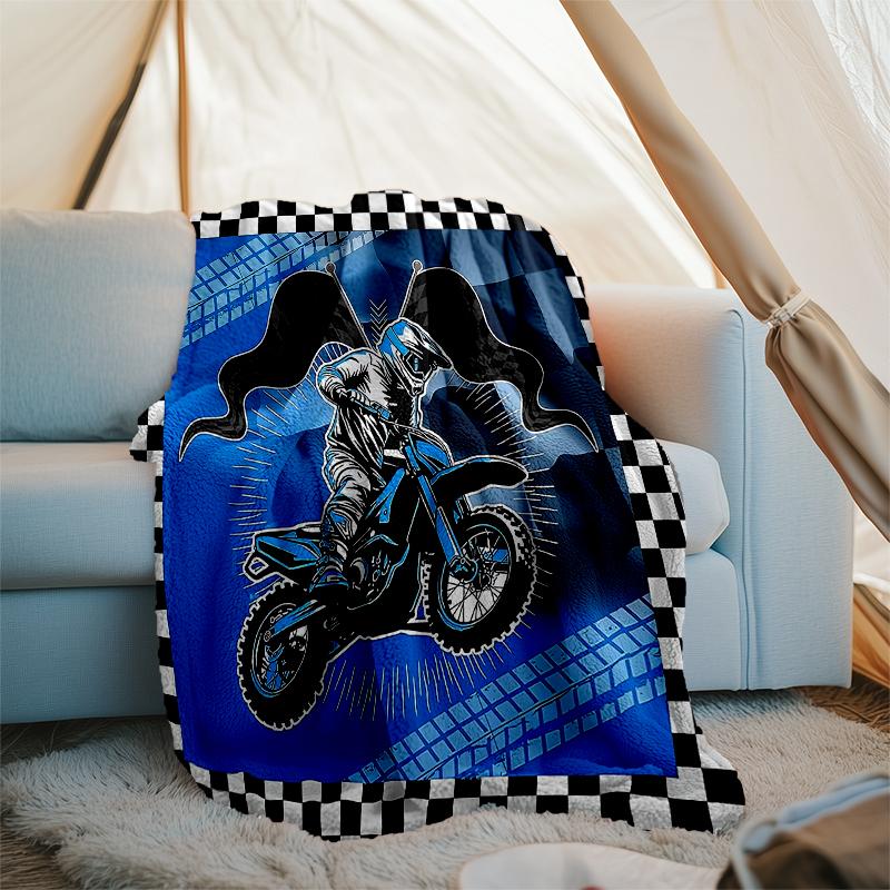 Coperta a Tema Stampata con Motivi di Moto da Fuoristrada - Perfetta per Divano, Letto, Viaggi e Uso Esterno | Lavabile in Lavatrice, Accogliente e Resistente.