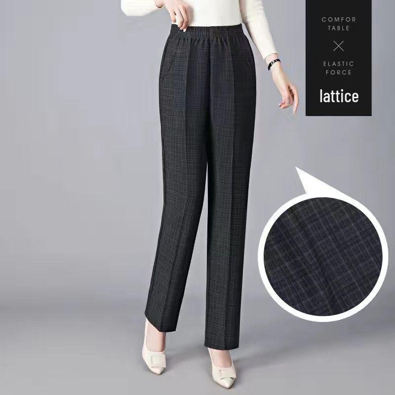 Fleece-Lined High-Waisted Straight-Leg Pants for Middle-Aged & Elderly Women - Ideal for Spring & Autumn