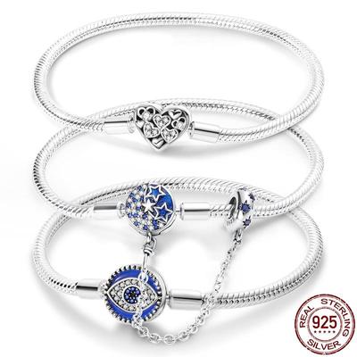 Original Beautifully 925 Silver 17-20CM Bracelet Starry Sky Devil Eye Zircon Bracelets Fit DIY Charms Birthday Jewelry Gifts