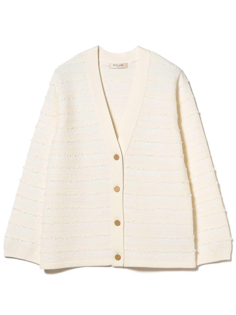 Beams Long Sleeve Tweed Knit Free 64150486887 Demi-Luxe Women's V-Neck Cardigan, OFF_WHITE, Size,