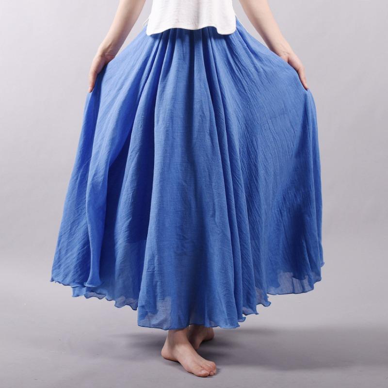 Summer New Overskirt Cotton and Linen Skirt Linen Solid Color Long Dress Loose Large Swing Skirt Pleated A- Line Skirt