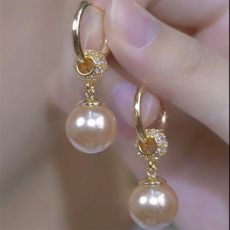 Champagne Pearl Earrings High Fashion Temperament Earrings Earrings Design New Diamond Ball Pearl Earrings